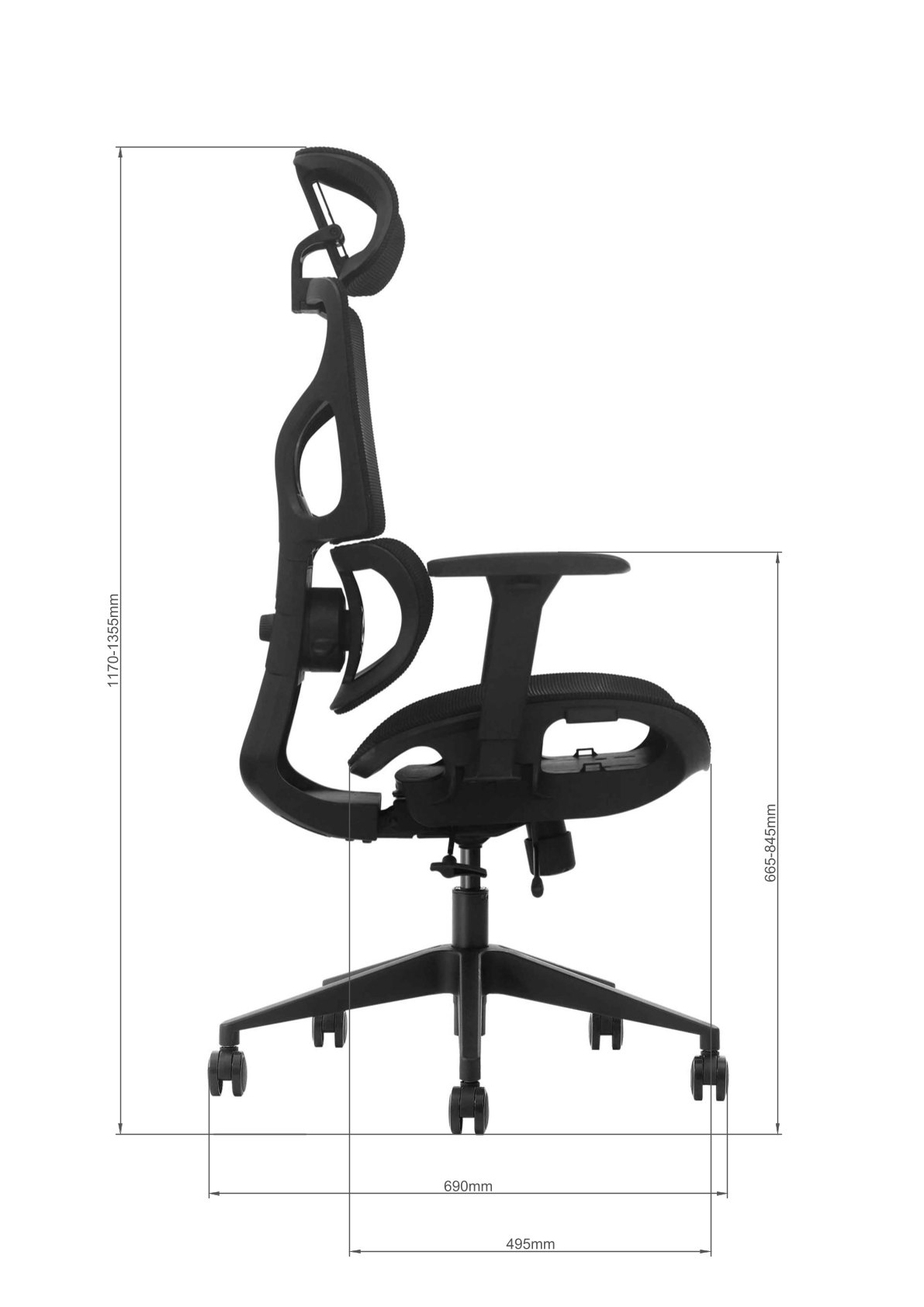 Wymiary fotela BIONIC AIR - widok z boku